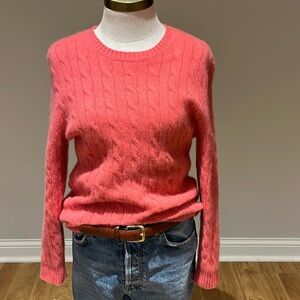 Brooks Brothers 100% cashmere cableknit crewneck sweater pink melon M